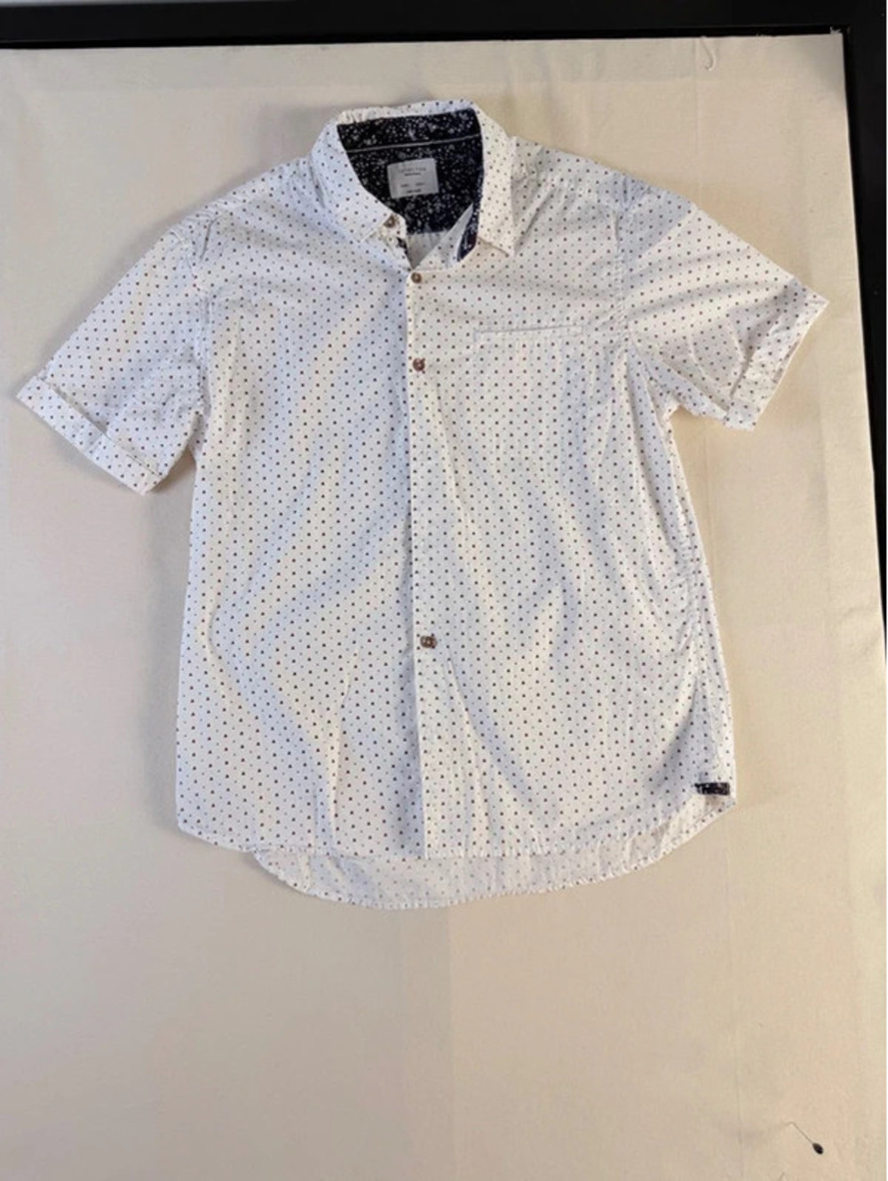 Level Ten Men’s Short Sleeve Button Down Shirt Size Large White Geometric Print